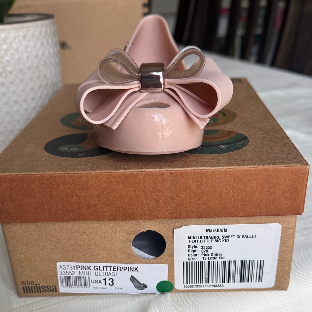 Mini Melissa Pink Glitter Bow Flats
